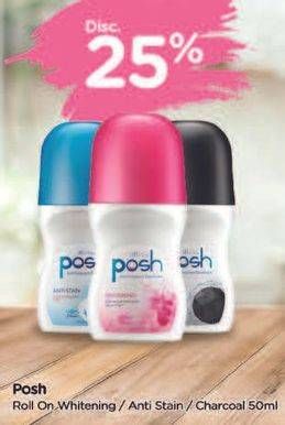 Promo Harga POSH Deo Roll On Whitening, Anti Stain, Charcoal 50 ml - TIP TOP