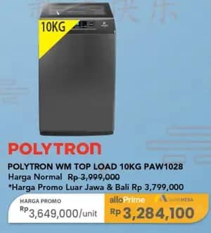 Promo Harga Polytron PAW 1028 Mesin Cuci 1 Tabung 10 kg  - Carrefour