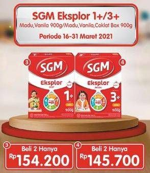 Promo Harga SGM Eksplor 3+ Susu Pertumbuhan Madu, Vanila, Coklat per 2 box 900 gr - Alfamidi