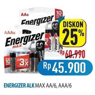 Promo Harga Energizer Battery Alkaline AA/6, AAA/6 6 pcs - Hypermart