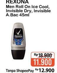 Promo Harga REXONA Men Deo Roll On Ice Cool, Invisible Dry, Invisible + Antibacterial 45 ml - Alfamart