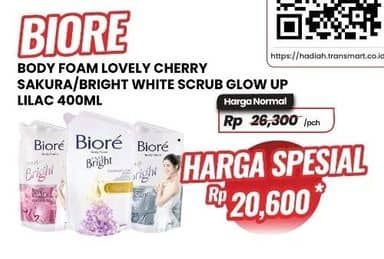 Promo Harga Biore Body Foam Bright Lovely Sakura Scent, White Scrub, Glow-Up Lilac Scent 400 ml - Carrefour