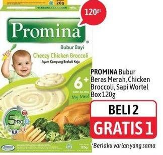 Promo Harga PROMINA Bubur Bayi 6+ Milky Beras Merah, Cheezy Chicken Broccoli, Beef Stew With Carrot 120 gr - Alfamidi