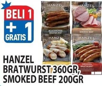 Promo Harga HANZEL Bratwurst 360 g, Smoked Beef 200 g  - Hypermart