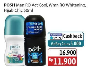 Promo Harga Posh Deo Roll On Whitening, Men Active Cool, Hijab Refreshing Green 50 ml - Alfamidi