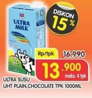 Promo Harga ULTRA MILK Susu UHT Plain, Chocolate 1000 ml - Superindo