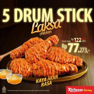 Promo Harga 5 Drum Stick Laksa Chicken  - Richeese Factory