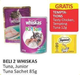 Promo Harga WHISKAS Makanan Kucing Tuna, Junior Tuna per 2 pouch 85 gr - Alfamart
