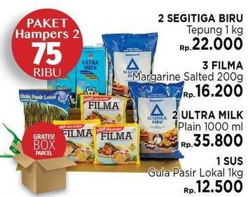Promo Harga Segitiga Biru Tepung Terigu + Filma Margarine + Ultra Milk + SUS  - LotteMart