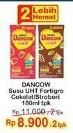 Promo Harga DANCOW Fortigro UHT Cokelat, Stroberi per 2 pcs 180 ml - Indomaret