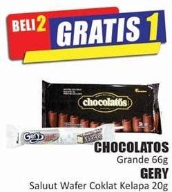 Promo Harga CHOCOLATOS Grande 66 g/ GERY Saluut Wafer Coklat Kelapa 21 g  - Hari Hari