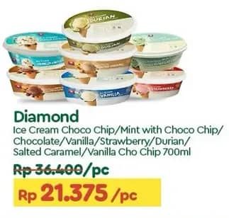 Promo Harga Diamond Ice Cream Chocolate With Chocolate Chip, Mint With Chocolate Chip, Vanila, Stroberi, Durian, Salted Caramel, Vanilla With Chocolate Chip 700 ml - TIP TOP