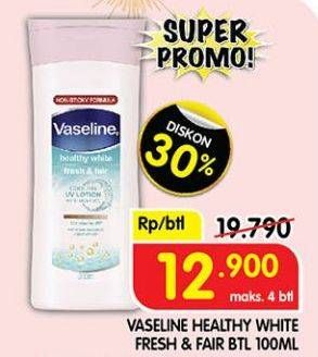 Promo Harga Vaseline Body Lotion Fresh Fair Cooling UV 100 ml - Superindo