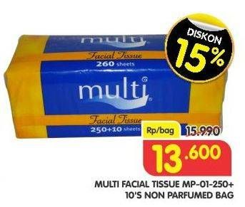 Promo Harga MULTI Facial Tissue MP01 Non Perfumed 250 pcs - Superindo