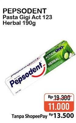 Promo Harga PEPSODENT Pasta Gigi Action 123 Herbal 190 gr - Alfamart