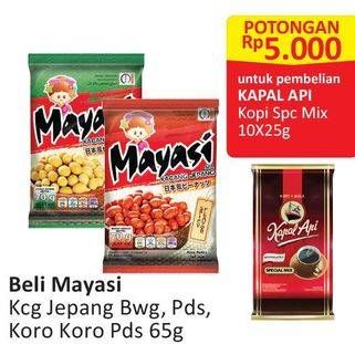 Promo Harga MAYASI Peanut Kacang Jepang Pedas, Bawang, Koro Pedas 65 gr - Alfamart