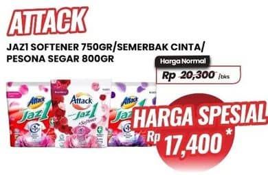 Promo Harga Attack Jaz1 Detergent Powder Semerbak Cinta, +Softener Rose Berry, Pesona Segar 750 gr - Carrefour