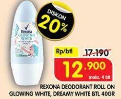 Promo Harga REXONA Deo Roll On Glowing White, Dreamy White 40 ml - Superindo