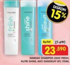 Promo Harga Wardah Shampoo Daily Fresh, Nutri Shine, Anti Dandruff 170 ml - Superindo