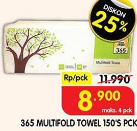 Promo Harga 365 Multifold Towel 150 sheet - Superindo