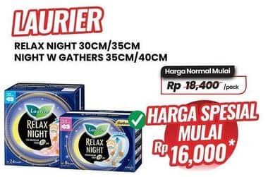 Promo Harga Laurier Relax Night 35cm 12 pcs - Carrefour