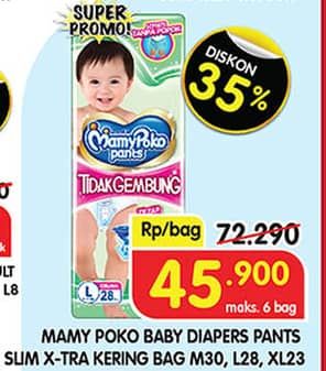 Promo Harga Mamy Poko Pants Xtra Kering Slim Tidak Gembung M30, L28, XL23 23 pcs - Superindo