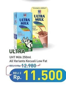 Promo Harga Ultra Milk Susu UHT Kecuali Low Fat Coklat, Kecuali Low Fat Full Cream 250 ml - Hypermart