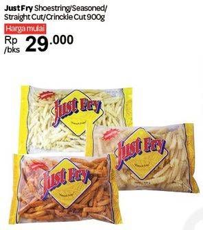 Promo Harga JUST FRY French Fries Shoestrings, Seasoned, Straight Cut, Crinkle Cut 900 gr - Carrefour