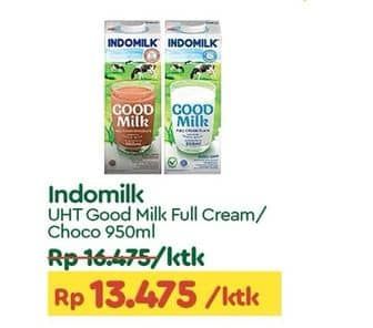 Promo Harga Indomilk Susu UHT Full Cream Plain, Cokelat 950 ml - TIP TOP