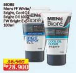 Promo Harga Biore Mens Facial Foam White Energy, Double Scrub Cool Oil Clear, Bright Oil Clear, Bright Expert 100 ml - Alfamart