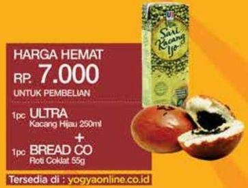 Promo Harga Ultra Sari Kacang Ijo + Bread Co Roti Coklat   - Yogya