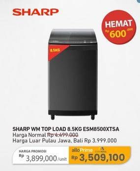 Promo Harga Sharp ESM8500XTSA Washing Machine Top Load 8500 ml - Carrefour