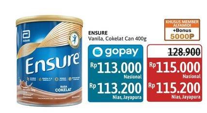 Promo Harga Ensure Nutrition Powder FOS Vanila, Cokelat 400 gr - Alfamidi