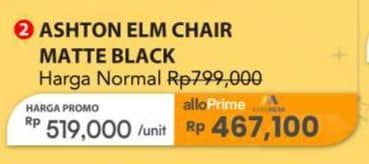 Ashton Elm Chair  Diskon 35%, Harga Promo Rp519.000, Harga Normal Rp799.000, Matte Black
Allo Prime & Mega Rp. 467.100, Allo Bank,Kartu Kredit Bank Mega