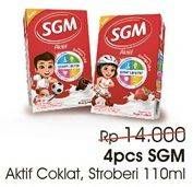 Promo Harga SGM Aktif Susu Cair Chocolate, Strawberry per 4 pcs 110 ml - Alfamidi
