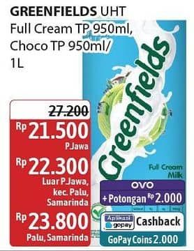 Promo Harga Greenfields UHT Full Cream, Chocolate 950 ml - Alfamidi