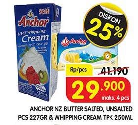 Promo Harga ANCHOR Butter Salted/Unsalted 227gr / Whipping Cream 250ml  - Superindo