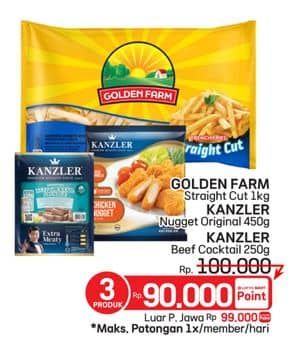 Promo Harga Kanzler Beef Cocktail + Kanzler Chicken Nugget + Golden Farm French Fries  - LotteMart
