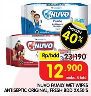 Promo Harga Nuvo Wet Wipes Antiseptic Original, Fresh 50 sheet - Superindo