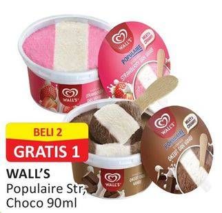 Promo Harga WALLS Populaire Strawberry Vanilla, Chocolate Vanilla 90 ml - Alfamart