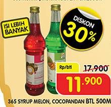 Promo Harga 365 Syrup Cocopandan, Melon 600 ml - Superindo