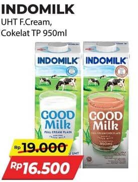Promo Harga Indomilk Susu UHT Full Cream Plain, Cokelat 950 ml - Alfamart