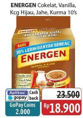 Promo Harga Energen Cereal Instant Chocolate, Vanilla, Kacang Hijau, Jahe, Kurma per 10 sachet 30 gr - Alfamidi