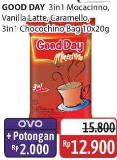 Promo Harga Good Day Instant Coffee 3 in 1 Mocacinno, Vanilla Latte, Rock Salt Caramello, Chococinno per 10 sachet 20 gr - Alfamidi