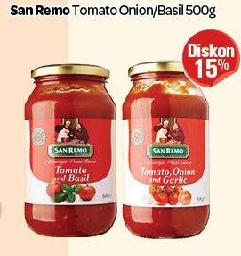 Promo Harga SAN REMO Pasta Sauce Onion Garlic, Tomato Basil 500 gr - Carrefour