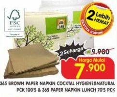 Promo Harga 365 Brown Paper Napkin Cocktail Hygiene & Natural/365 Paper Napkins   - Superindo