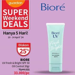 Promo Harga Biore UV Fresh & Bright Sunscreen SPF 50+ PA+++ Oil Control Matte 30 ml - Guardian