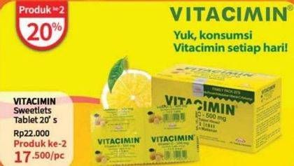 Promo Harga Vitacimin Vitamin C - 500mg Sweetlets (Tablet Hisap) Fresh Lemon per 10 str 2 pcs - Guardian