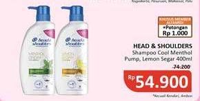 Promo Harga Head & Shoulders Shampoo Cool Menthol, Lemon Fresh 400 ml - Alfamidi