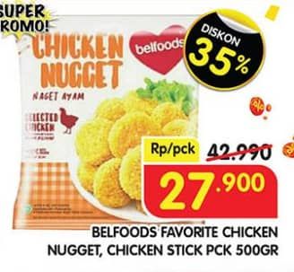 Promo Harga Belfoods Nugget Chicken Nugget, Chicken Nugget Stick 500 gr - Superindo